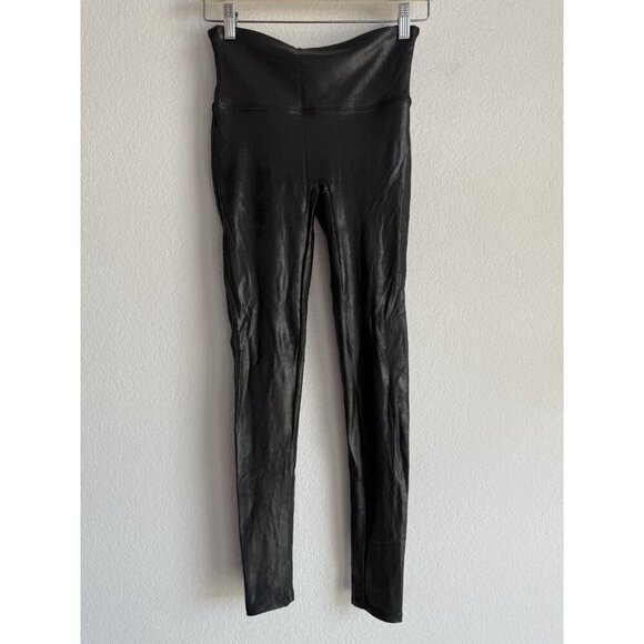 SPANX Faux Leather Moto Leggings Tummy Control Black Womens Size Medium Mid Rise - Picture 4 of 8